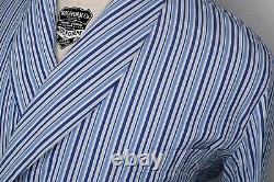 Charvet White With Light & Dark Blue Striped Made in France Mens Bath Robe XL