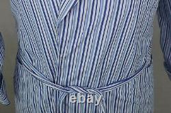 Charvet White With Light & Dark Blue Striped Made in France Mens Bath Robe XL