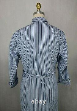 Charvet White With Light & Dark Blue Striped Made in France Mens Bath Robe XL