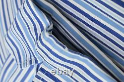 Charvet White With Light & Dark Blue Striped Made in France Mens Bath Robe XL