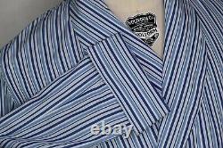 Charvet White With Light & Dark Blue Striped Made in France Mens Bath Robe XL