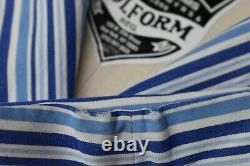 Charvet White With Light & Dark Blue Striped Made in France Mens Bath Robe XL