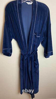 Christian Dior Monsieur Mens Bathrobe Blue One Size Solid Tie Front Pockets