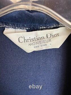 Christian Dior Monsieur Mens Bathrobe Blue One Size Solid Tie Front Pockets