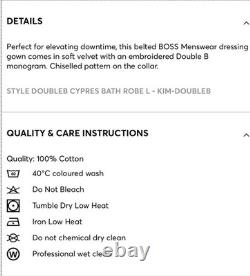 Cotton TERRY luxury BATH ROBE HUGO BOSS Double B Cyprus Green Dressing Gown M