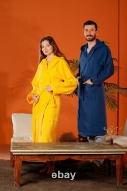 Cotton Waffle Navy Bathrobe Organic Women's Dressing Gown, Men's Long Bathrobe