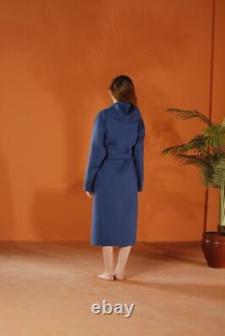 Cotton Waffle Navy Bathrobe Organic Women's Dressing Gown, Men's Long Bathrobe