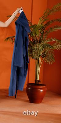 Cotton Waffle Navy Bathrobe Organic Women's Dressing Gown, Men's Long Bathrobe