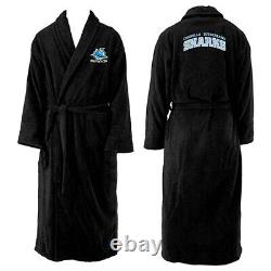 Cronulla Sharks NRL Mens Black Fleece Dressing Gown Bath Robe One Size New