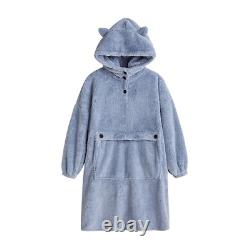 Cute Animal Ears Hooded Bathrobe Men Couples Flannel Warm Stretch Dressing Gown