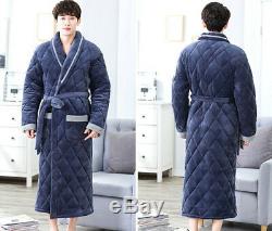 D44 Men's Winter Pleuche Pajama Fleece Bathrobe Long Sleepwear Night Robe Q