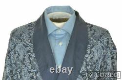DEREK ROSE Blue Paisley 100% Silk Tasseled Belt Bath Robe UK 50 / MEDIUM