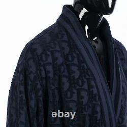 DIOR 2000$ Oblique Bathrobe In Navy Blue Cotton Terry Jacquard