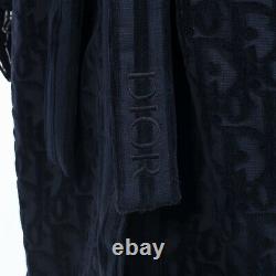 DIOR 2000$ Oblique Bathrobe In Navy Blue Cotton Terry Jacquard