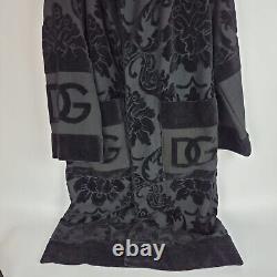 DOLCE&GABBANA Black Unisex Terry Cotton Bath Robe New