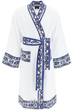 DOLCE & GABBANA Casa white & blue Blu Mediterraneo cotton bath robe authentic