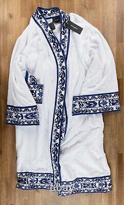 DOLCE & GABBANA Casa white & blue Blu Mediterraneo cotton bath robe authentic