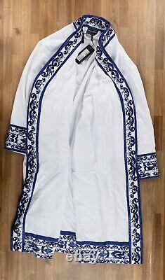 DOLCE & GABBANA Casa white & blue Blu Mediterraneo cotton bath robe authentic