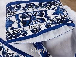 DOLCE & GABBANA Casa white & blue Blu Mediterraneo cotton bath robe authentic