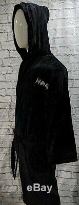 Def Leppard Plush Cotton Hooded Embroidered Black Bathrobe Spa Robe One Size