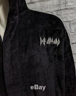 Def Leppard Plush Cotton Hooded Embroidered Black Bathrobe Spa Robe One Size