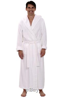 Del Rossa Mens Turkish Terry Cloth Robe Long Cotton Hooded Bathrobe Large XL New