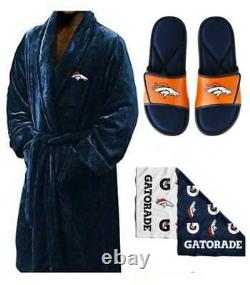 Denver Broncos L/XL Silk Touch Men's Bath Robe with Towel & Sandals (11-12)