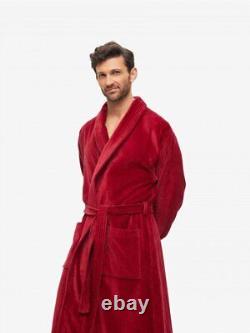 Derek Rose Men's Bathrobe Triton 10 Terry Pure Cotton Wine Size Medium