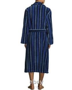 Derek Rose Men's Velour Gown Aston 34 Cotton Velour Navy Blue Sz L $275 MSRP