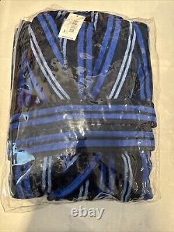 Derek Rose Men's Velour Gown Aston 34 Cotton Velour Navy Blue Sz L $275 MSRP