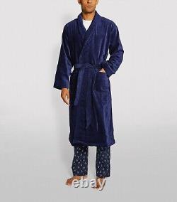 Derek Rose Triton 10 Cotton Velour Navy Towelling Bathrobe Dressing Gown Size S