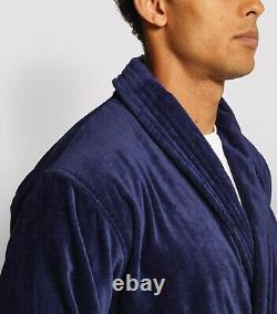 Derek Rose Triton 10 Cotton Velour Navy Towelling Bathrobe Dressing Gown Size S