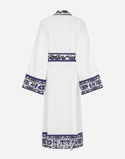 Dolce&Gabbana Blu Mediterraneo White/Blue Unisex Terry Cotton Bath Robe New
