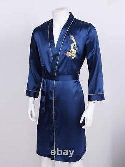 Dragon Embroidery Robes Mens Kimono Bathrobes Silk Satin Dressing Gown Nightwear