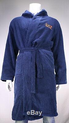 EMPORIO ARMANI EA7 Royal Blue Hooded Terry Bath Robe Men's Medium