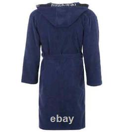 EMPORIO ARMANI Logo Trim Hooded Bathrobe / Dressing Gown, Blue, Medium, BNWT
