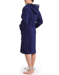 EMPORIO ARMANI Logo Trim Hooded Bathrobe / Dressing Gown, Blue, Small, BNWT