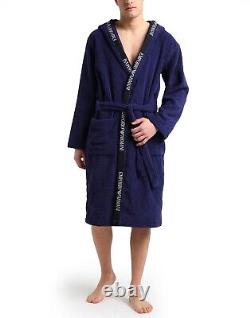 EMPORIO ARMANI Logo Trim Hooded Bathrobe / Dressing Gown, Blue, Small, BNWT