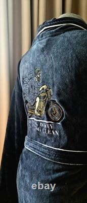 Embroidered Black Cotton Sauna Robe Gift Handmade in Estonia Gold Stitch Lux