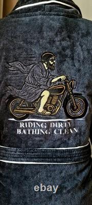 Embroidered Black Cotton Sauna Robe Gift Handmade in Estonia Gold Stitch Lux