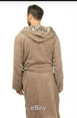 Emporio Armani Bath Robe Size L Hooded Belted Knee Length Logo Details