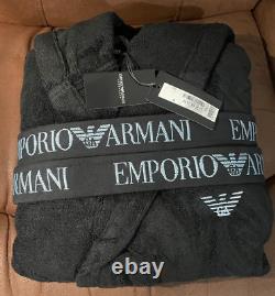 Emporio Armani Black Hooded Bathrobe / Gown, Small, Logo Waistband, BNWT RRP£175