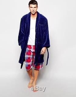 Emporio Armani Blue Cotton Bath Robe Men Size 2XL Uomo Bathrobe Herren Towel
