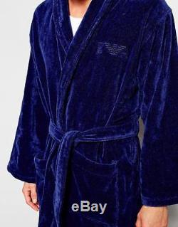 Emporio Armani Blue Cotton Bath Robe Men Size 2XL Uomo Bathrobe Herren Towel
