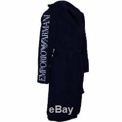 Emporio Armani Logo Sleeve Towelling Men's Bathrobe, Navy