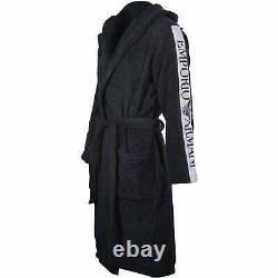 Emporio Armani Sleeve Logo Men's Cotton Hooded Bathrobe, Navy