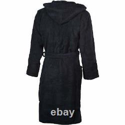 Emporio Armani Sleeve Logo Men's Cotton Hooded Bathrobe, Navy