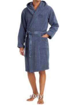 Emporio Armani mens Logo Jacquard Sponge Hooded Bathrobe Robe, Iron, Large US, NEW