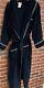 Ermengildo Zegna Mens Cotton Bath Robe Ribbed Navy White Piping Sz M Italy
