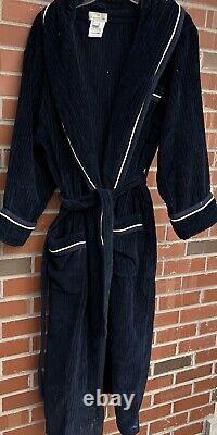 Ermengildo Zegna Mens Cotton Bath Robe Ribbed Navy White Piping Sz M Italy